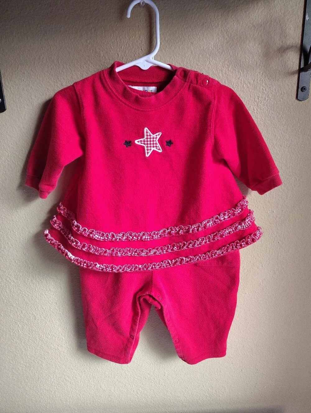 Vintage 90's Gymboree Rainbow Tag Infant Girl's Heart & Star Red Overall Set